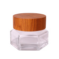 50ml Hexagonal glass mask  bottle with wood lid